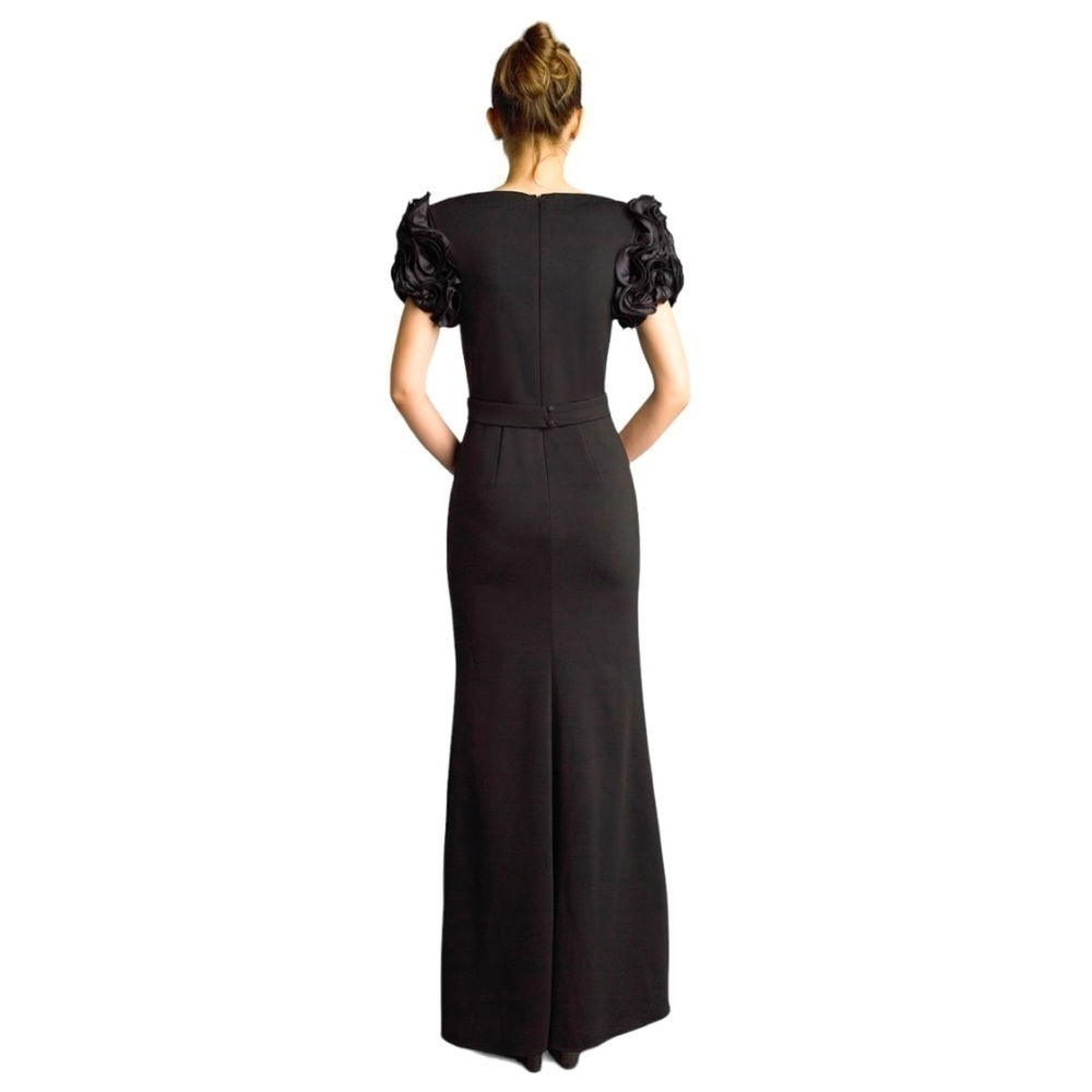 Basix Black Label Floral Sleeve Long Dress Evening Gown Size 2 Classic Black - Picture 7 of 14